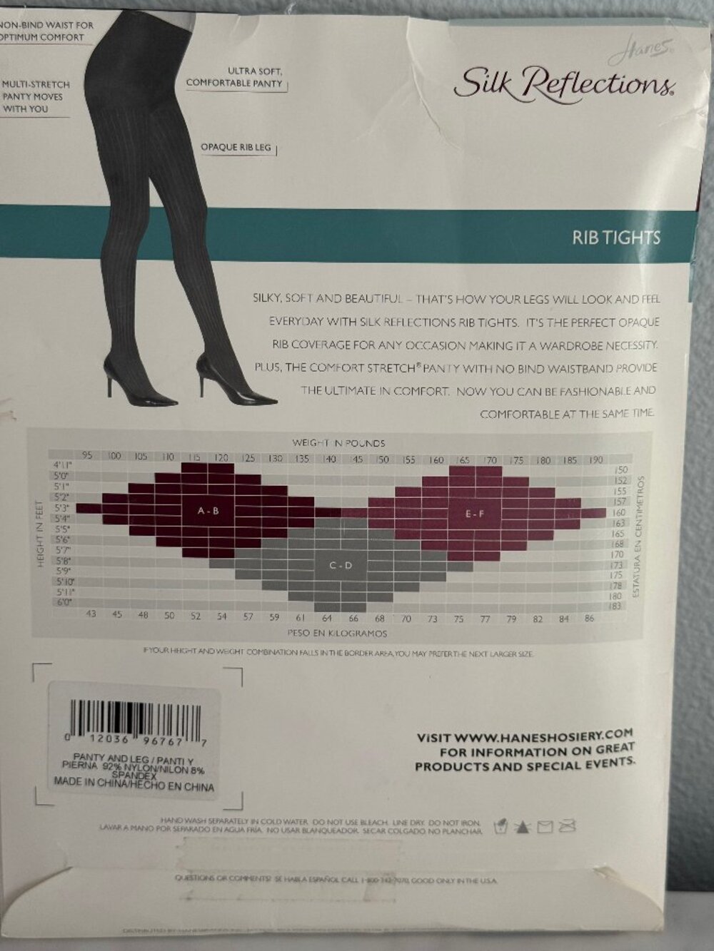 HANES Silk Reflections Rib Tights Size AB - Picture 3 of 3